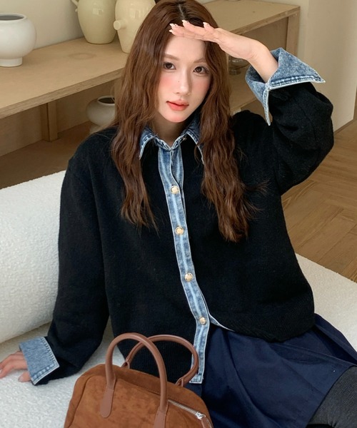 DIAVEL（ディアベル）の「デニムドッキングニットカーディガン／異素材