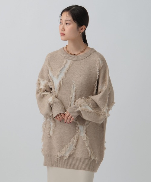 LEPSIM（レプシィム）の「フリンジニットチュニック　596398（ニット/セーター・レディース・レッド/ベージュ/ブラウン/グレー・FREE）」の3枚目の写真