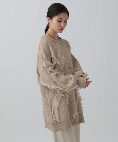 LEPSIM（レプシィム）の「フリンジニットチュニック　596398（ニット/セーター・レディース・レッド/ベージュ/ブラウン/グレー・FREE）」の12枚目の写真