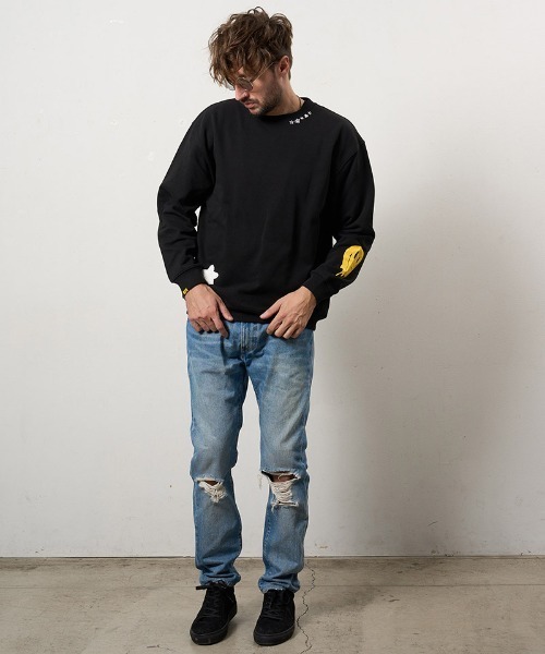 STUD MUFFIN（スタッドマフィン）の「msw1807-オーセンティックパイル ウェービーロゴ スマイルスエットシャツ(614-02856)（スウェット・メンズ・イエロー/ホワイト/ブラック/チャコールグレー・2/3/4）」の8枚目の写真