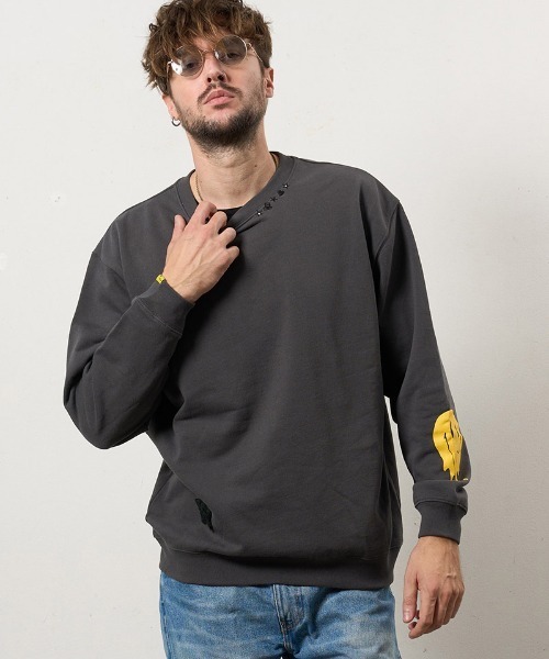 STUD MUFFIN（スタッドマフィン）の「msw1807-オーセンティックパイル ウェービーロゴ スマイルスエットシャツ(614-02856)（スウェット・メンズ・イエロー/ホワイト/ブラック/チャコールグレー・2/3/4）」の10枚目の写真