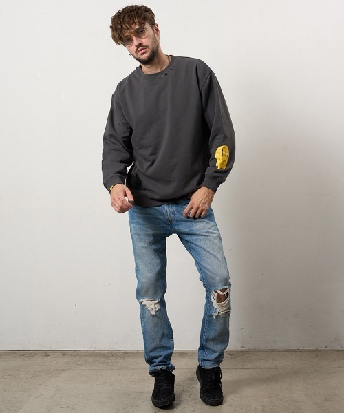 STUD MUFFIN（スタッドマフィン）の「msw1807-オーセンティックパイル ウェービーロゴ スマイルスエットシャツ(614-02856)（スウェット・メンズ・イエロー/ホワイト/ブラック/チャコールグレー・2/3/4）」の12枚目の写真