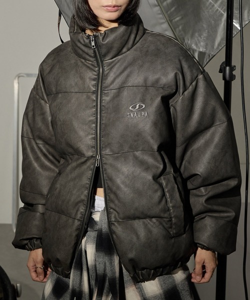 Snap club】ヴィンテージ加工ビッグスタンドダブルジップ中綿