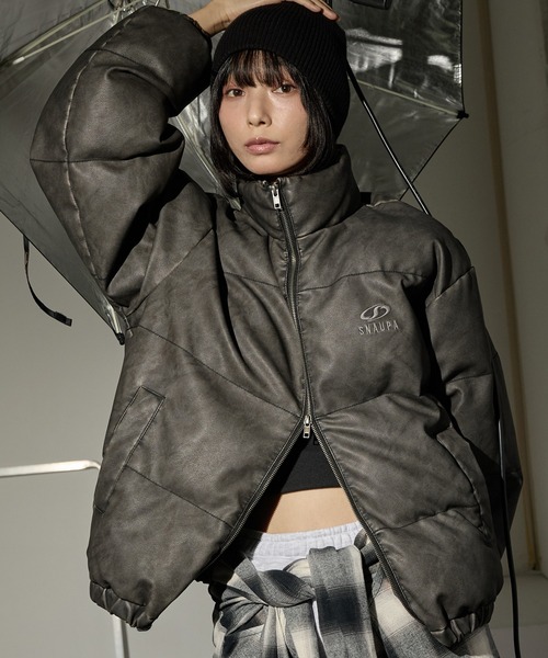 Snap club】ヴィンテージ加工ビッグスタンドダブルジップ中綿