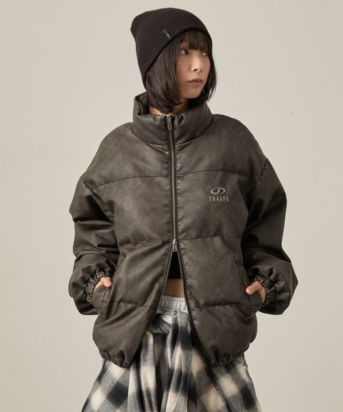 Snap club】ヴィンテージ加工ビッグスタンドダブルジップ中綿