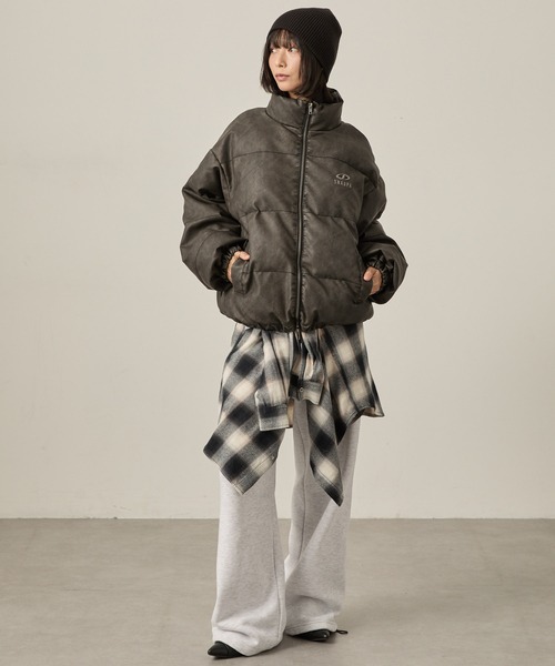 Snap club】ヴィンテージ加工ビッグスタンドダブルジップ中綿