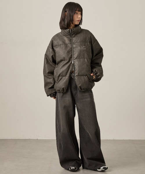 Snap club】ヴィンテージ加工ビッグスタンドダブルジップ中綿