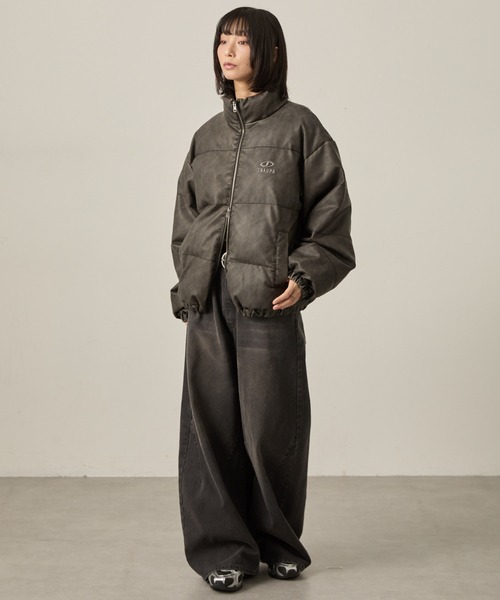 Snap club】ヴィンテージ加工ビッグスタンドダブルジップ中綿