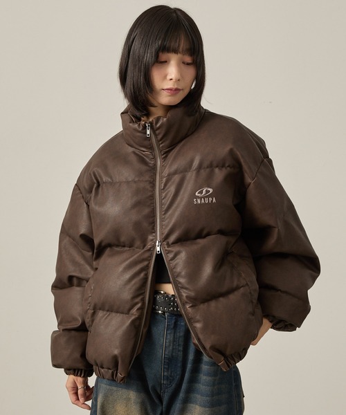 Snap club】ヴィンテージ加工ビッグスタンドダブルジップ中綿