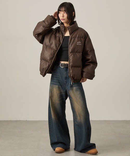 Snap club】ヴィンテージ加工ビッグスタンドダブルジップ中綿