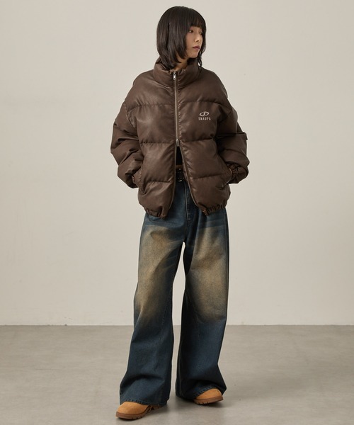 Snap club】ヴィンテージ加工ビッグスタンドダブルジップ中綿