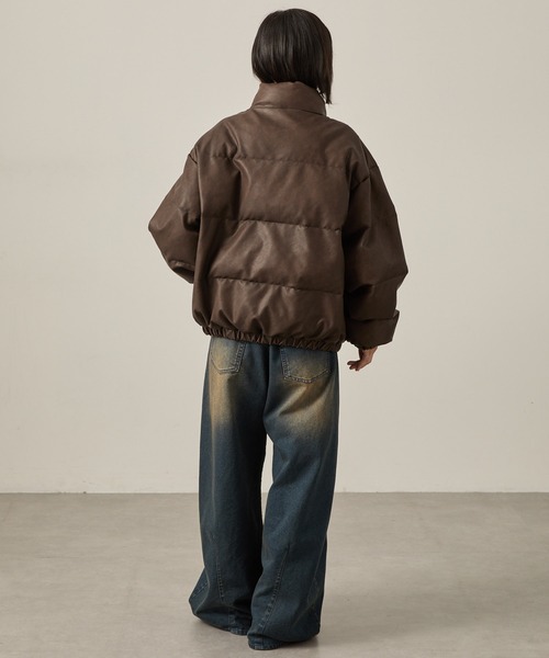 Snap club】ヴィンテージ加工ビッグスタンドダブルジップ中綿