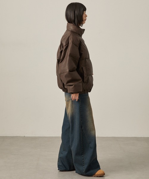 Snap club】ヴィンテージ加工ビッグスタンドダブルジップ中綿