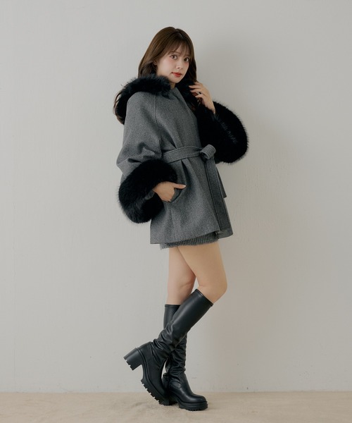 セール】【4色展開】ファー襟ケープコート（ポンチョ）｜Chico（チコ