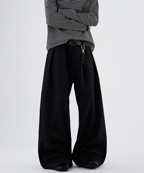 WESTBOY（ウエストボーイ）の「ルーズシルエット ワイドスラックス WO25W3PT01【WB ORIGINALS】【2025AW】（スラックス・メンズ・ベージュ/ブラック・XL/M/L）」の3枚目の写真