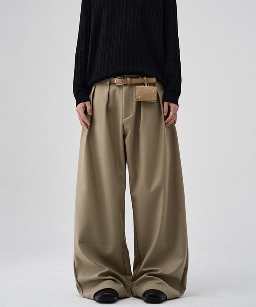 WESTBOY（ウエストボーイ）の「ルーズシルエット ワイドスラックス WO25W3PT01【WB ORIGINALS】【2025AW】（スラックス・メンズ・ベージュ/ブラック・XL/M/L）」の7枚目の写真