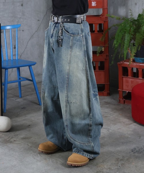 ILL'S(イルズ)の「AW グランジ加工 バレルレッグ デニムパンツ メンズ レディース ユニセックス 【ILL'S】(デニムパンツ・メンズ・ブルー・L/M)」の3枚目の写真