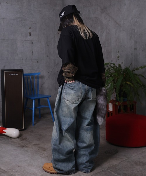 ILL'S(イルズ)の「AW グランジ加工 バレルレッグ デニムパンツ メンズ レディース ユニセックス 【ILL'S】(デニムパンツ・メンズ・ブルー・L/M)」の20枚目の写真