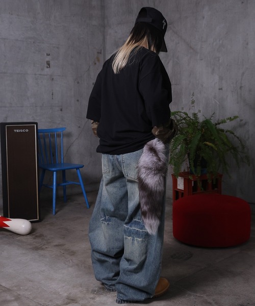 ILL'S(イルズ)の「AW グランジ加工 バレルレッグ デニムパンツ メンズ レディース ユニセックス 【ILL'S】(デニムパンツ・メンズ・ブルー・L/M)」の19枚目の写真