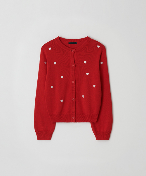 HEART PATTERN KNIT CARDIGAN RED