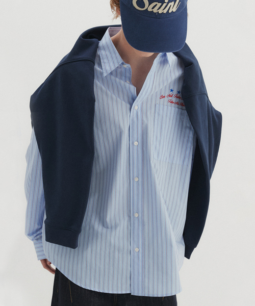DNSR（ディーエヌエスアール）の「EMC エンブロイドストライプシャツ ブルー（シャツ/ブラウス・メンズ・その他・SMALL/MEDIUM/LARGE）」の11枚目の写真