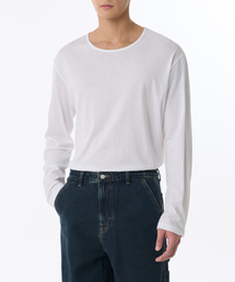 リラックスドライトウェイトCRスcoopネック長袖Tシャツ[ホワイト]
