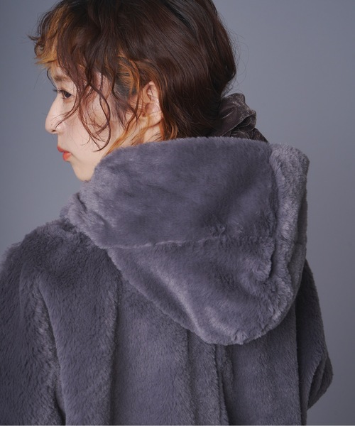 terrace ファーシャギージャケット チャコールグレー セール】フーディーファージャケット（その他アウター）｜terrace