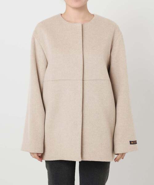 レリュームrelume スーパーファインビーバークルーネックコート　ベージュ 追加3》スーパーファインビーバークルーネックコート（ノーカラー
