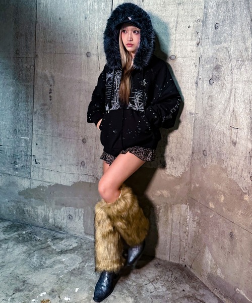 Agem nine ファー付きラメ飛ばしジップパーカー ファー付きラメ飛ばしジップパーカー] BRAND：A'GEM/9 NO：AGN25-E10