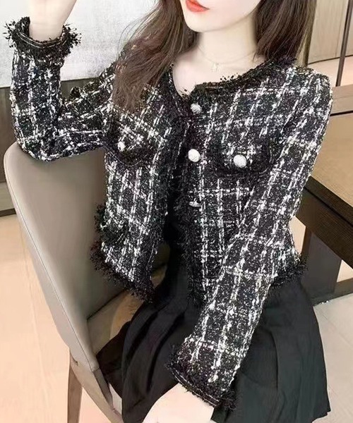 GLAMOROUS JANE(グラマラスジェーン)の「MIXツィードノーカラージャケット(ノーカラージャケット・レディース・ホワイト/ブラック・FREE)」の5枚目の写真