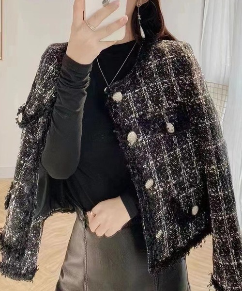 GLAMOROUS JANE(グラマラスジェーン)の「MIXツィードノーカラージャケット(ノーカラージャケット・レディース・ホワイト/ブラック・FREE)」の7枚目の写真