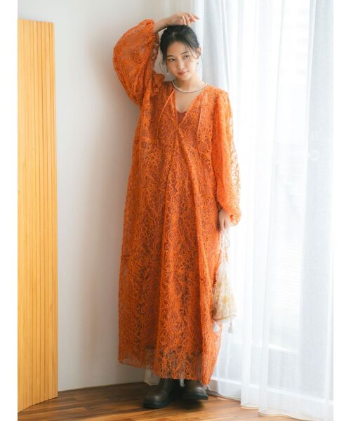 Ungrid（アングリッド）の「起毛レースワンピース（ワンピース・レディース・オレンジ/オフホワイト/ブラック・FREE）」の20枚目の写真