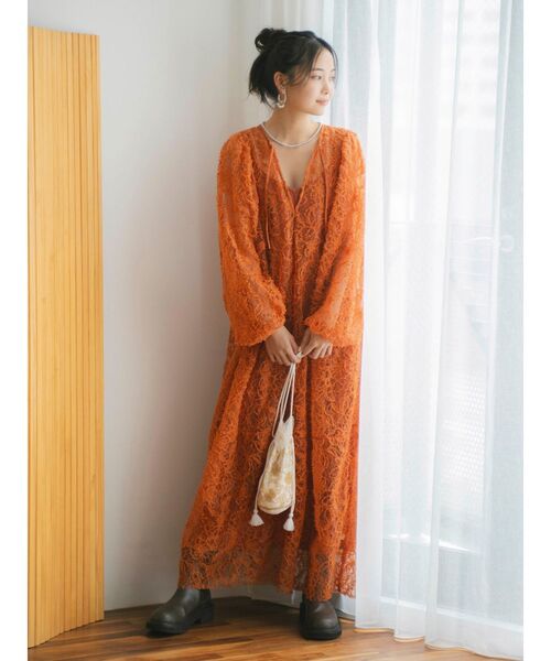 Ungrid（アングリッド）の「起毛レースワンピース（ワンピース・レディース・オレンジ/オフホワイト/ブラック・FREE）」の21枚目の写真