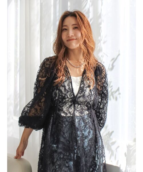 Ungrid（アングリッド）の「起毛レースワンピース（ワンピース・レディース・オレンジ/オフホワイト/ブラック・FREE）」の4枚目の写真