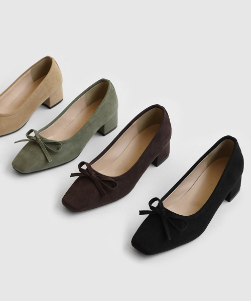 SAPPUN（サプン）の「Owena スクエア リボン パンプスヒール (4cm)（パンプス・レディース・ブラック/カーキ/ベージュ/ダークブラウン・22.5cm/23cm/24cm/24.5cm/25cm/25.5cm/23.5cm）」の5枚目の写真