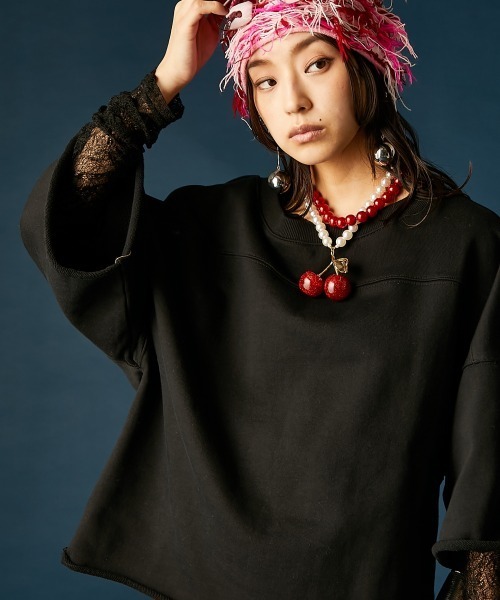 GEVS.(ジェイヴィス)の「綿100%ワイドスリーブスウェット<大きいサイズ有>GEVS.(スウェット・レディース・ブラック/杢グレー・5L~6L/3L~4L/M-LL)」の2枚目の写真