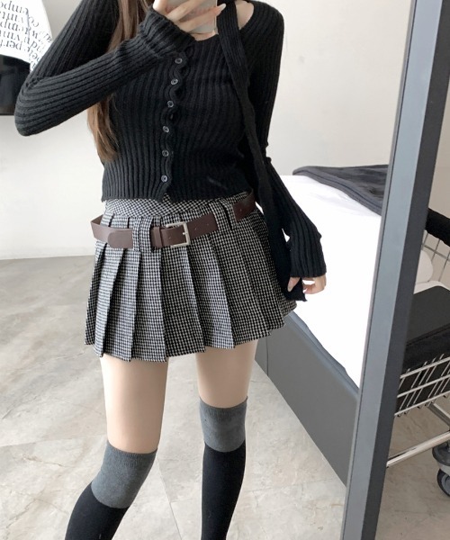 REMUR(レミュール)の「2点セット ベルト付き千鳥格子柄プリーツミニスカート(スカート・レディース・ベージュ/ブラック・S/M/L)」の18枚目の写真