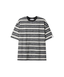 ソルトウォッシングストライプ半袖Tシャツ_ブラック