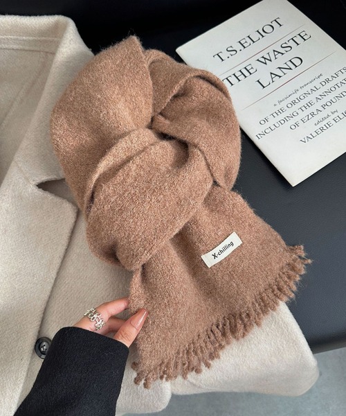 セール】カップル 無地 フリンジ 太編み マフラー（マフラー）｜MAISON