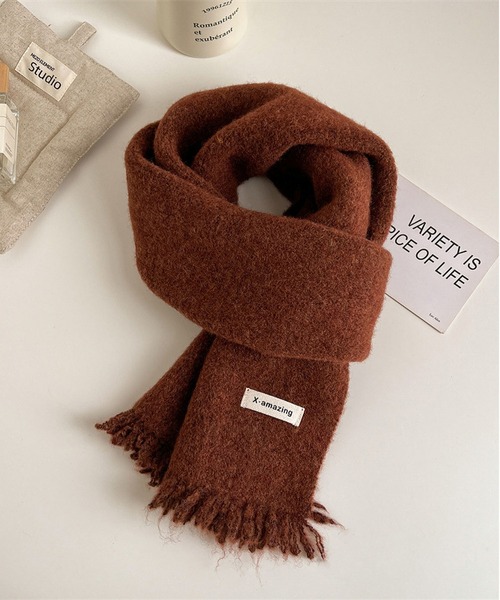 セール】カップル 無地 フリンジ 太編み マフラー（マフラー）｜MAISON
