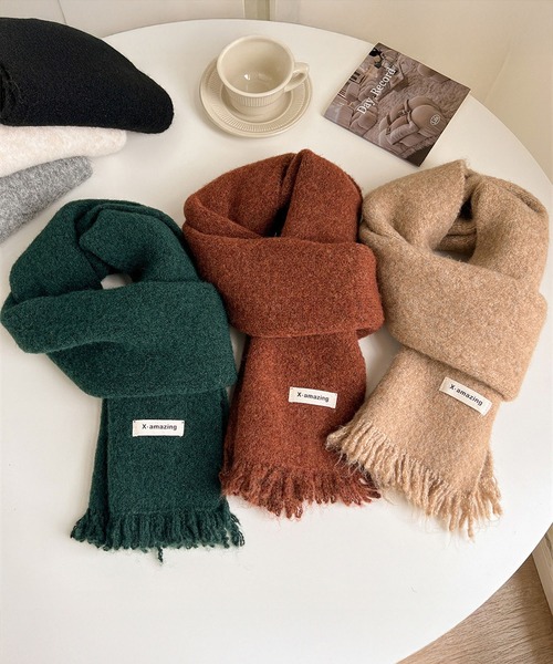 セール】カップル 無地 フリンジ 太編み マフラー（マフラー）｜MAISON