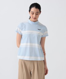 PURPLE LABEL / バックタック ボーダー モックネック トップス(接触冷感・吸水速乾・UVカット)