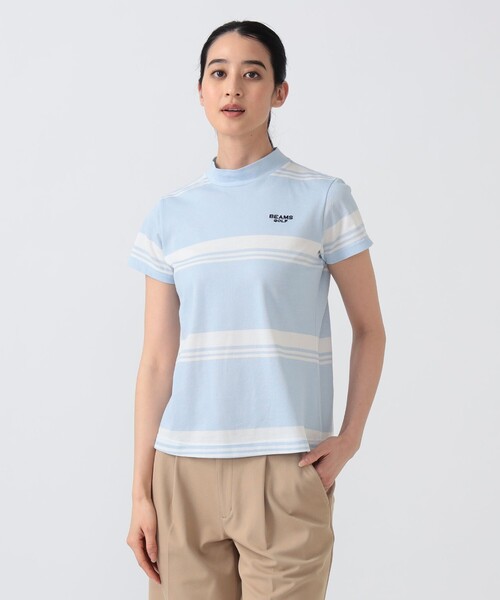 BEAMS GOLF(ビームスゴルフ)の「PURPLE LABEL / バックタック ボーダー モックネック トップス(接触冷感・吸水速乾・UVカット)(スウェット・レディース・ミント/サックスブルー/ネイビー・LARGE/SMALL/MEDIUM)」の12枚目の写真