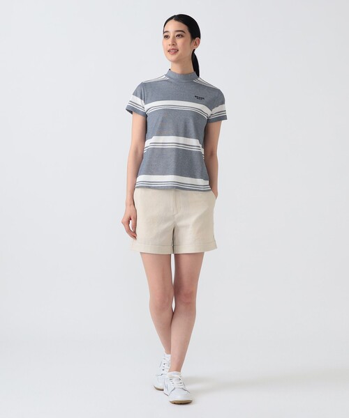 BEAMS GOLF(ビームスゴルフ)の「PURPLE LABEL / バックタック ボーダー モックネック トップス(接触冷感・吸水速乾・UVカット)(スウェット・レディース・ミント/サックスブルー/ネイビー・LARGE/SMALL/MEDIUM)」の14枚目の写真