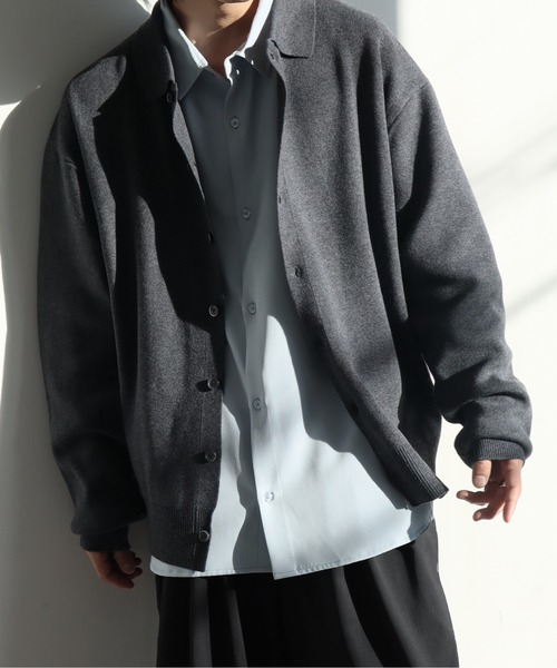 welise(ウェライズ)の「【welise/ウェライズ】-ヘビーウェイト- リッチウールブレンド ニットシャツ/ポロカーディガン(カーディガン/ボレロ・メンズ・チャコールグレー/グレイッシュベージュ/ブラック/オフホワイト・M/L)」の11枚目の写真