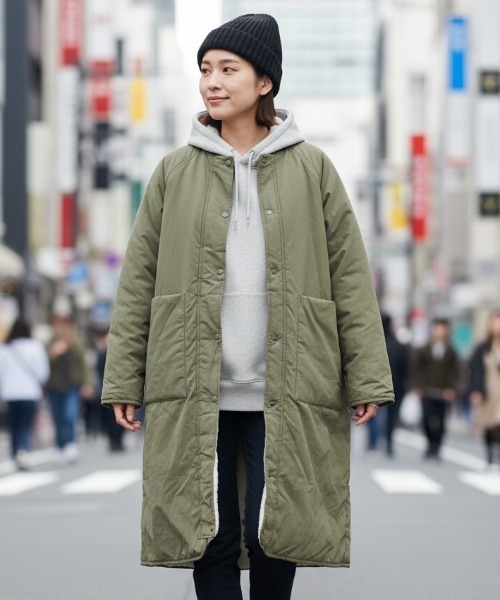 セール】ジャケット/リバーシブルボアロングコート（ノーカラーコート