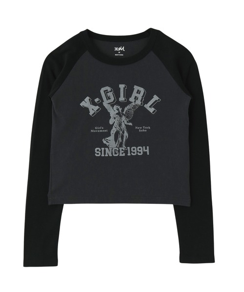 X-girl(エックスガール)の「ANGEL AND LOGO RAGLAN L/S BABY TEE(Tシャツ/カットソー・レディース・ホワイト/チャコール/パープル・S/M)」の3枚目の写真