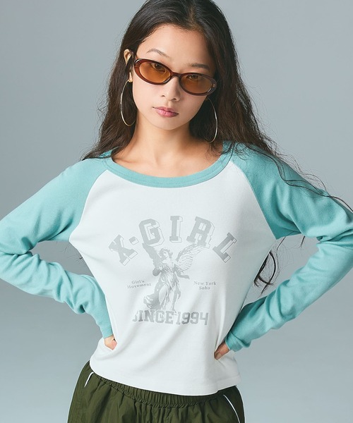 X-girl(エックスガール)の「ANGEL AND LOGO RAGLAN L/S BABY TEE(Tシャツ/カットソー・レディース・ホワイト/チャコール/パープル・S/M)」の7枚目の写真
