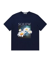 フラワーグラフィック半袖Tシャツ_ネイビー