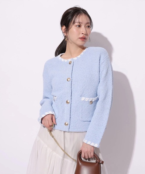 Mystrada（マイストラーダ）の「ブークレニットジャケット（ニット/セーター・レディース・ネイビー/ライトブルー/ホワイト・36/38）」の2枚目の写真